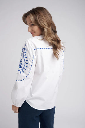 Goondiwindi Cotton Embroidered Button Through Top White/Opal