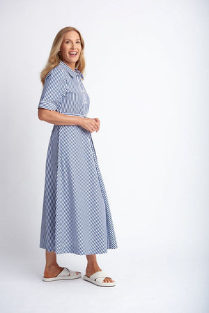 Goondiwindi Cotton Bias Cut A-Line Dress Navy & White 6281